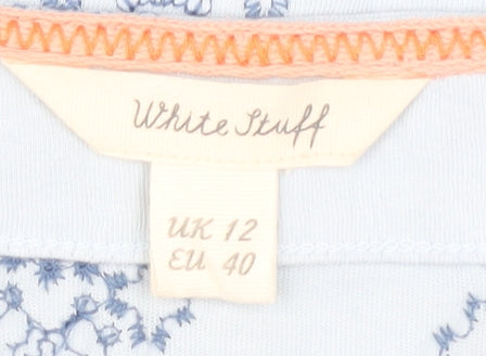 White Stuff Women's Blue Floral Embroidered Blouse Size 12