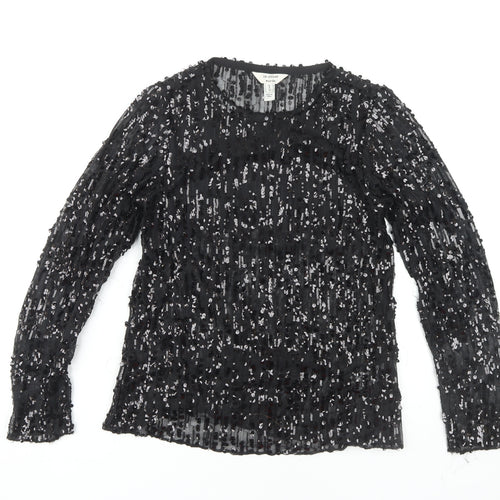 River Island Women's Black Sequin Long Sleeve Top