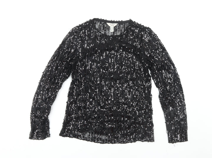 River Island Women's Black Sequin Long Sleeve Top