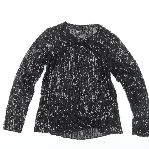 River Island Women's Black Sequin Long Sleeve Top