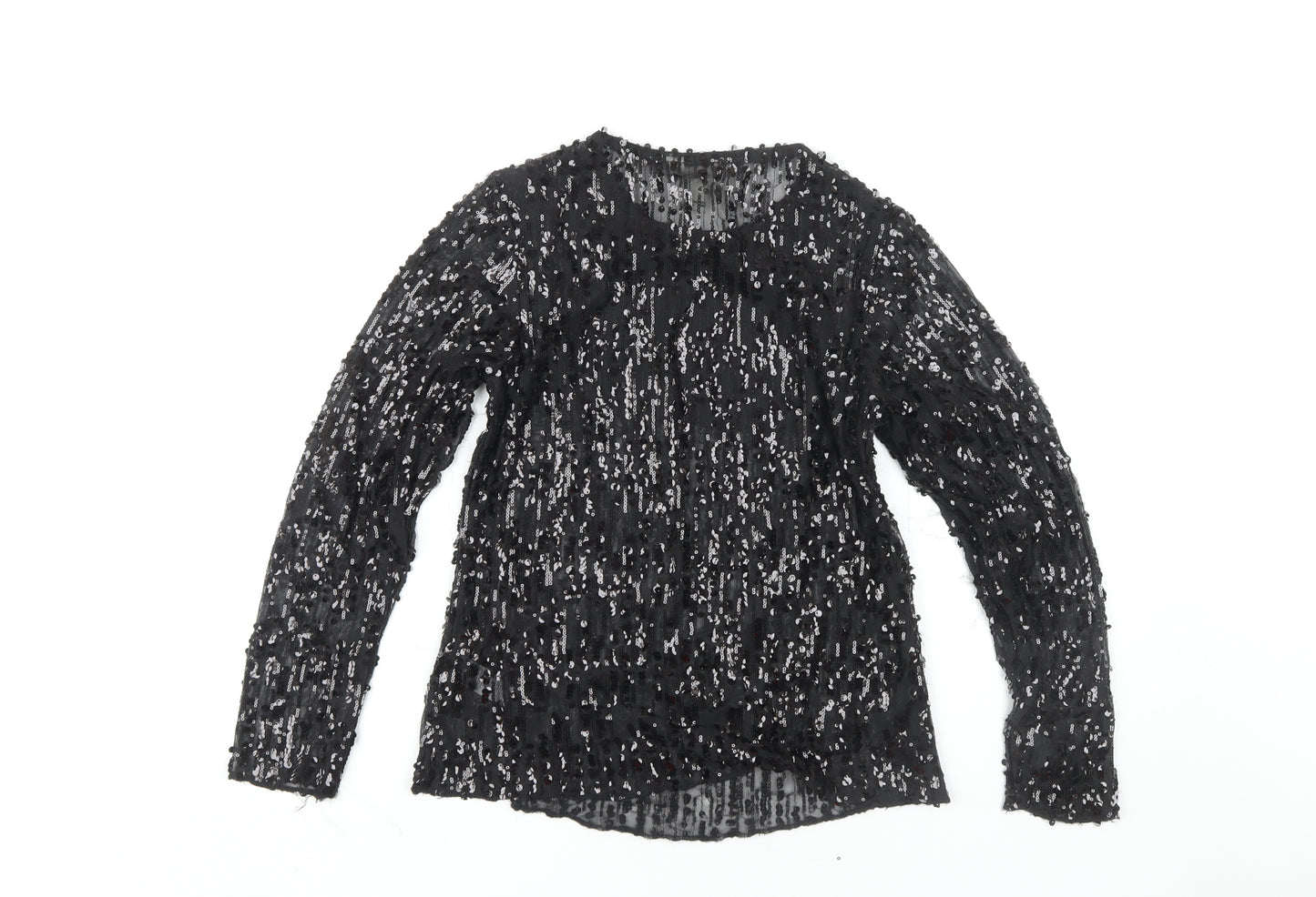 River Island Women's Black Sequin Long Sleeve Top