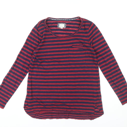 Women's Red Striped Long Sleeve Crew Neck T-Shirt M