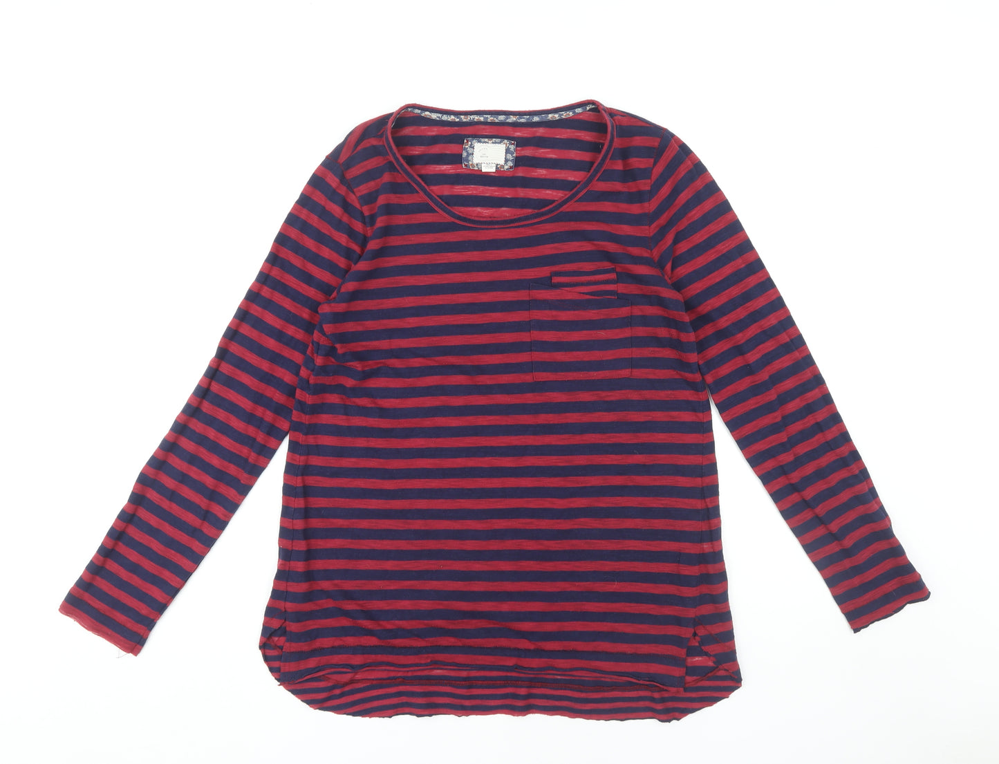 Women's Red Striped Long Sleeve Crew Neck T-Shirt M