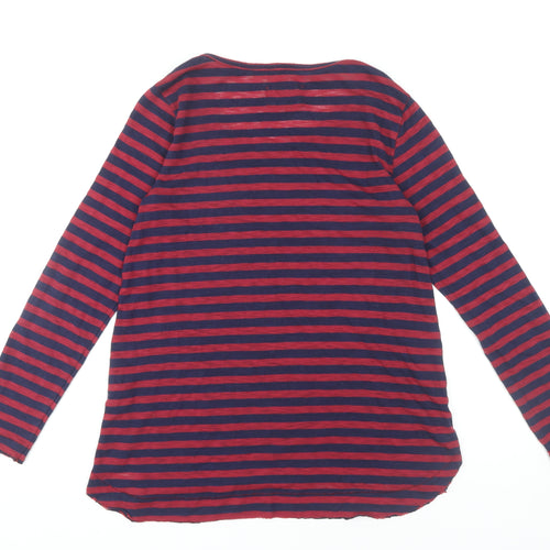 Women's Red Striped Long Sleeve Crew Neck T-Shirt M