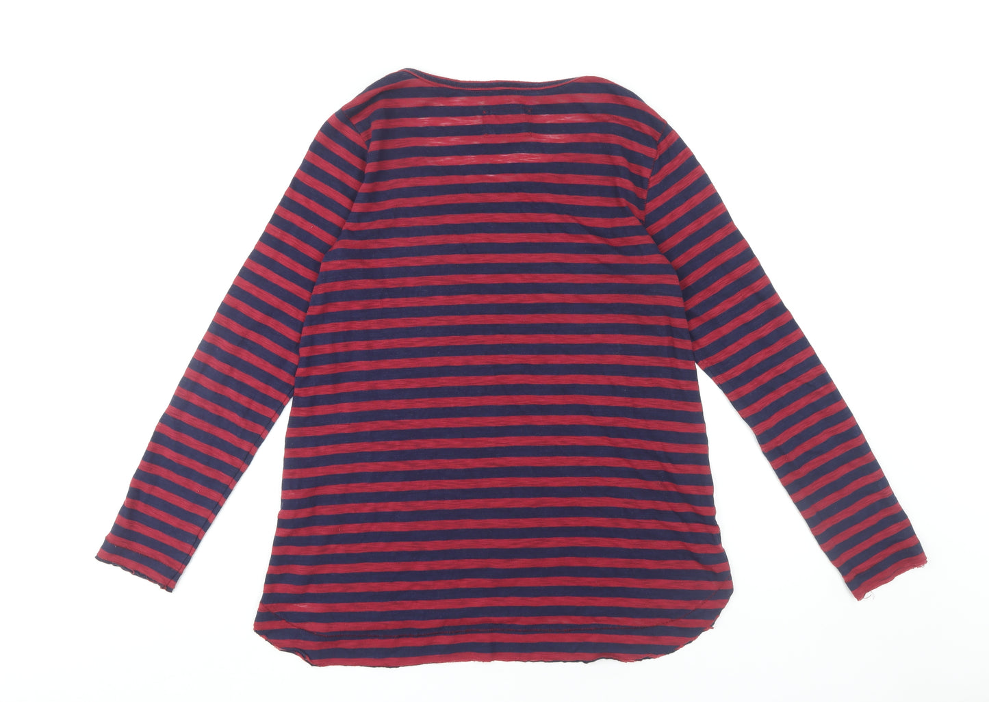 Women's Red Striped Long Sleeve Crew Neck T-Shirt M