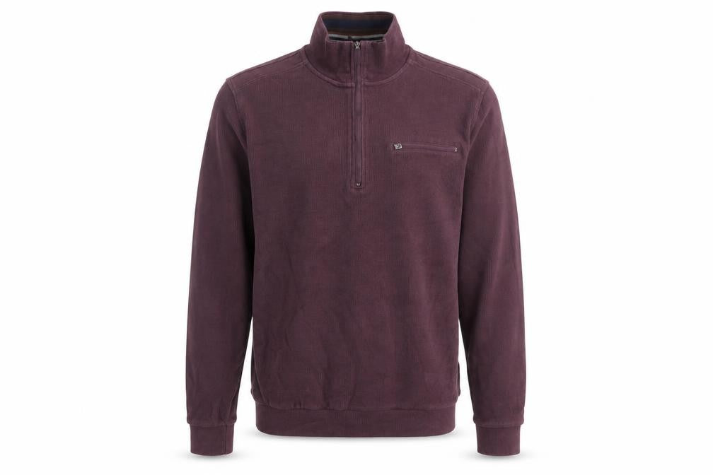 Front view of Lakeland Men's Purple Medium 1/4 Zip Cotton Jumper