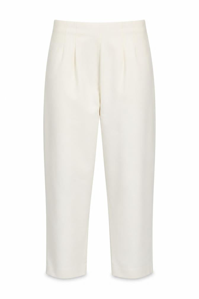 Front view of Stradivarius Women's Ivory Straight Trousers, size 32