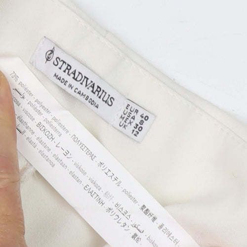 Stradivarius Women's Ivory Straight Trousers, Size 32