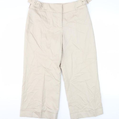 Coast Women's Beige Cropped Trousers, Size 10, Belted Wide-Leg