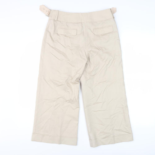 Coast Women's Beige Cropped Trousers, Size 10, Belted Wide-Leg