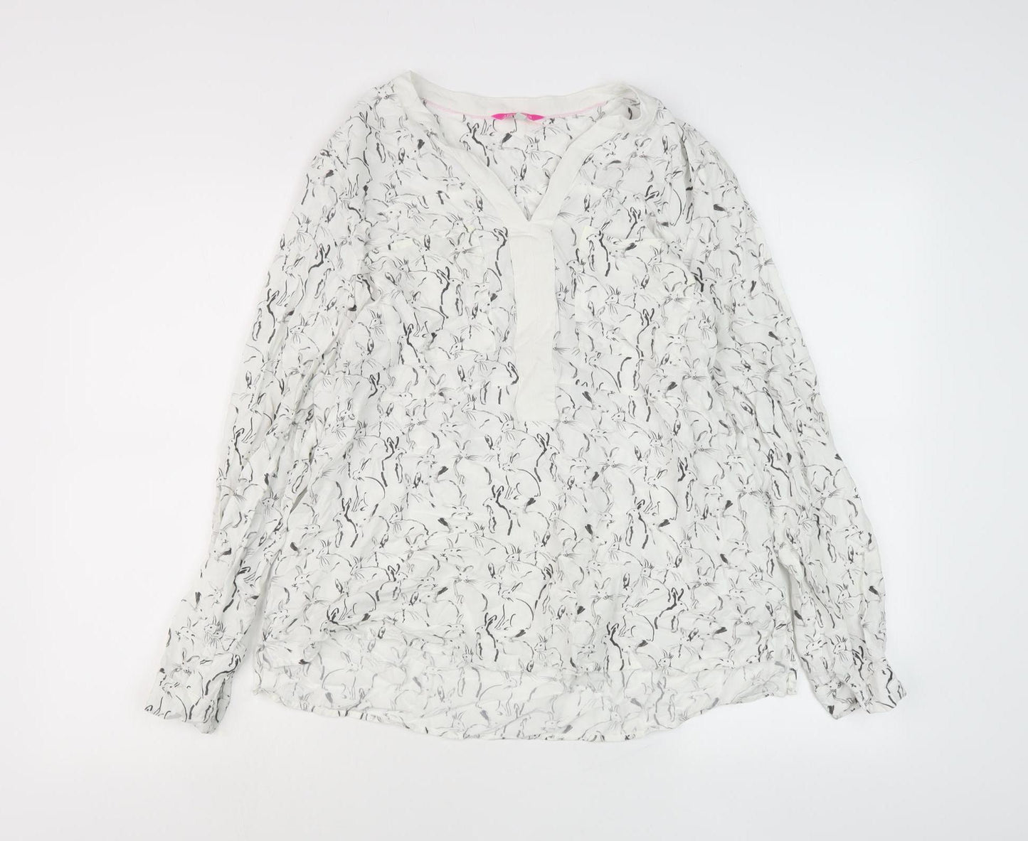 Joules Women's White Animal Print Blouse, Size 14