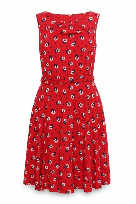 Front view of Laura Ashley Women's Red Geometric Dress, size 12