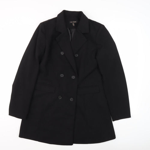 QED London Women's Black Mid-Length Coat UK 8