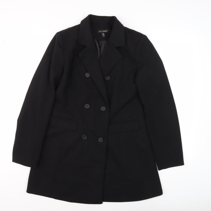 QED London Women's Black Mid-Length Coat UK 8