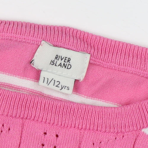River Island Girls Pink Striped Pullover Jumper 11-12 Years