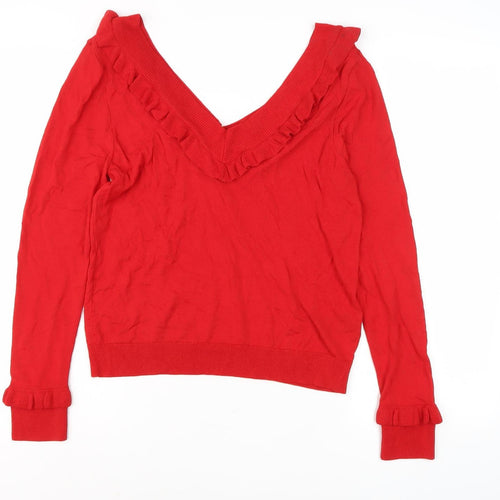 Marks and Spencer Women’s Red V-Neck Jumper Size 12