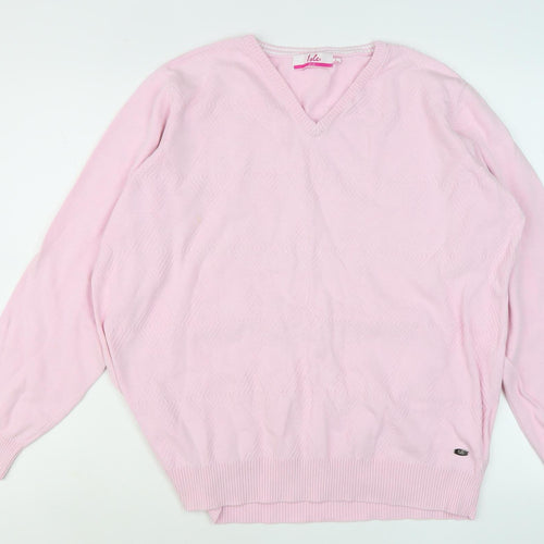 Isle Women's Pink V-Neck Pullover Jumper - L