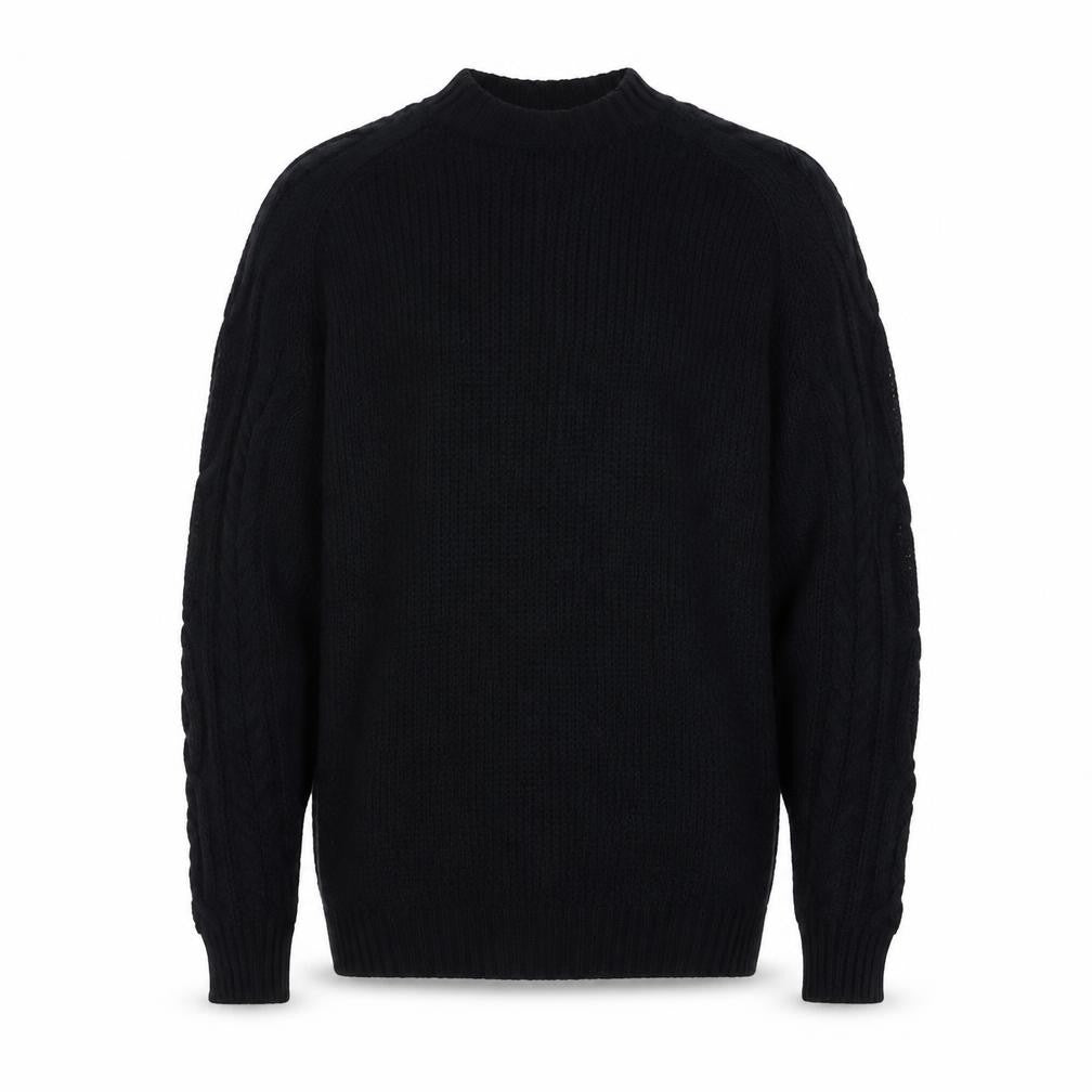 Pull&Bear Men's Black Cable-Knit Crew Neck Jumper