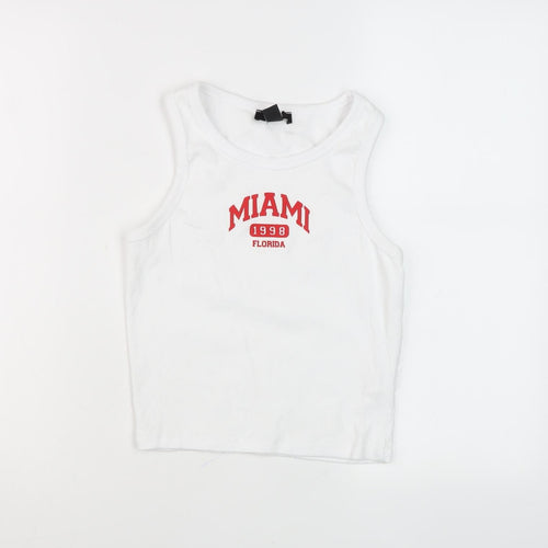New Look Girls White Graphic Print Tank Top Age 14-15