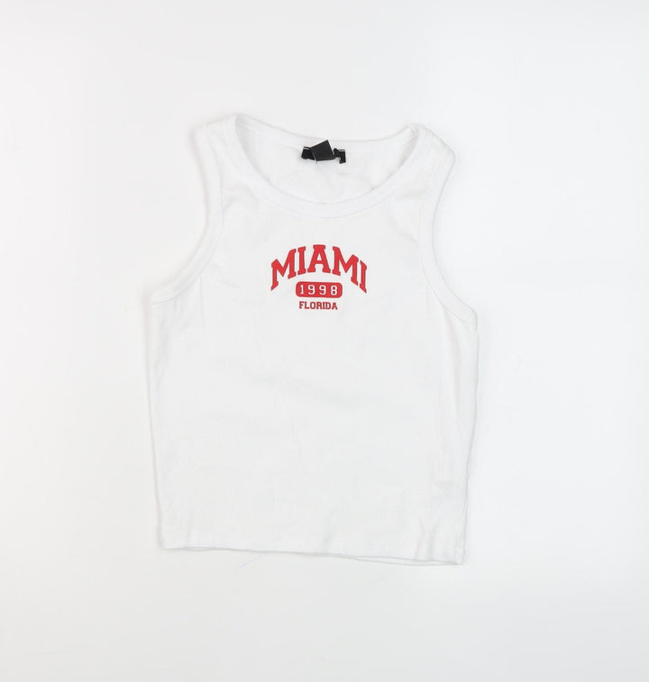New Look Girls White Graphic Print Tank Top Age 14-15