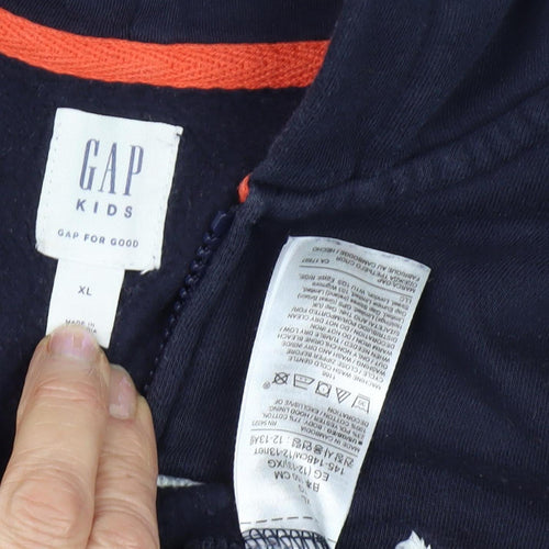 GAP Boys Blue Full Zip Hoodie, Size 14 Years, Logo Accents