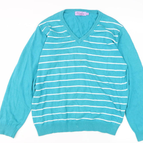The Golf Co Women's Blue Striped Pullover Jumper - L