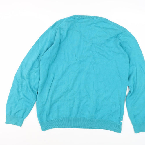 The Golf Co Women's Blue Striped Pullover Jumper - L
