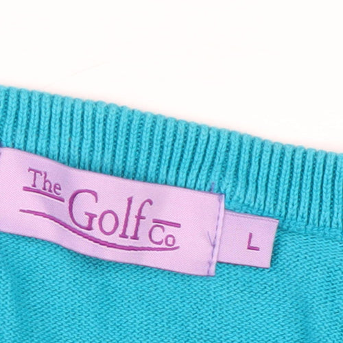 The Golf Co Women's Blue Striped Pullover Jumper - L