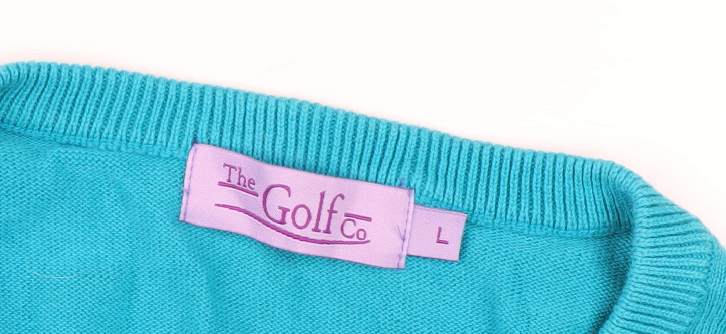 The Golf Co Women's Blue Striped Pullover Jumper - L