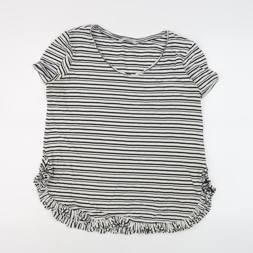 Next Women White Striped Ruffle Top Size 10 Casual