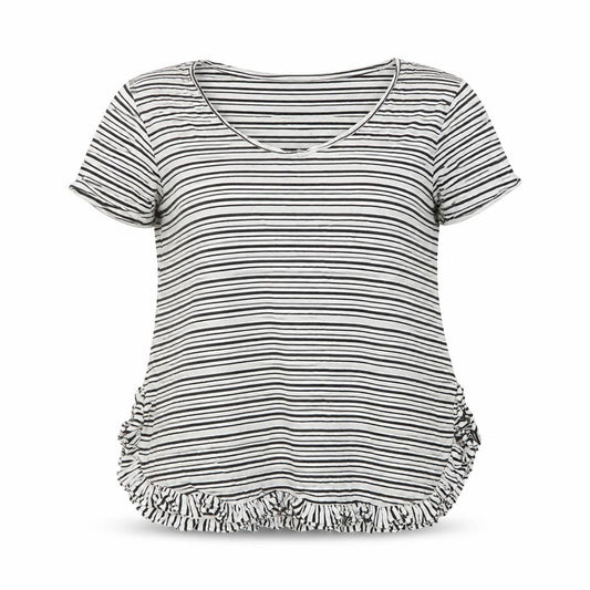 Front view of Next Women White Striped Ruffle Top, size 10, Casual