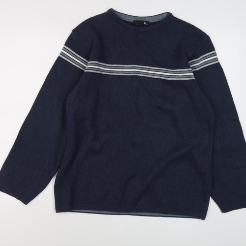 BHS Men's Blue Striped Pullover Jumper, Size M