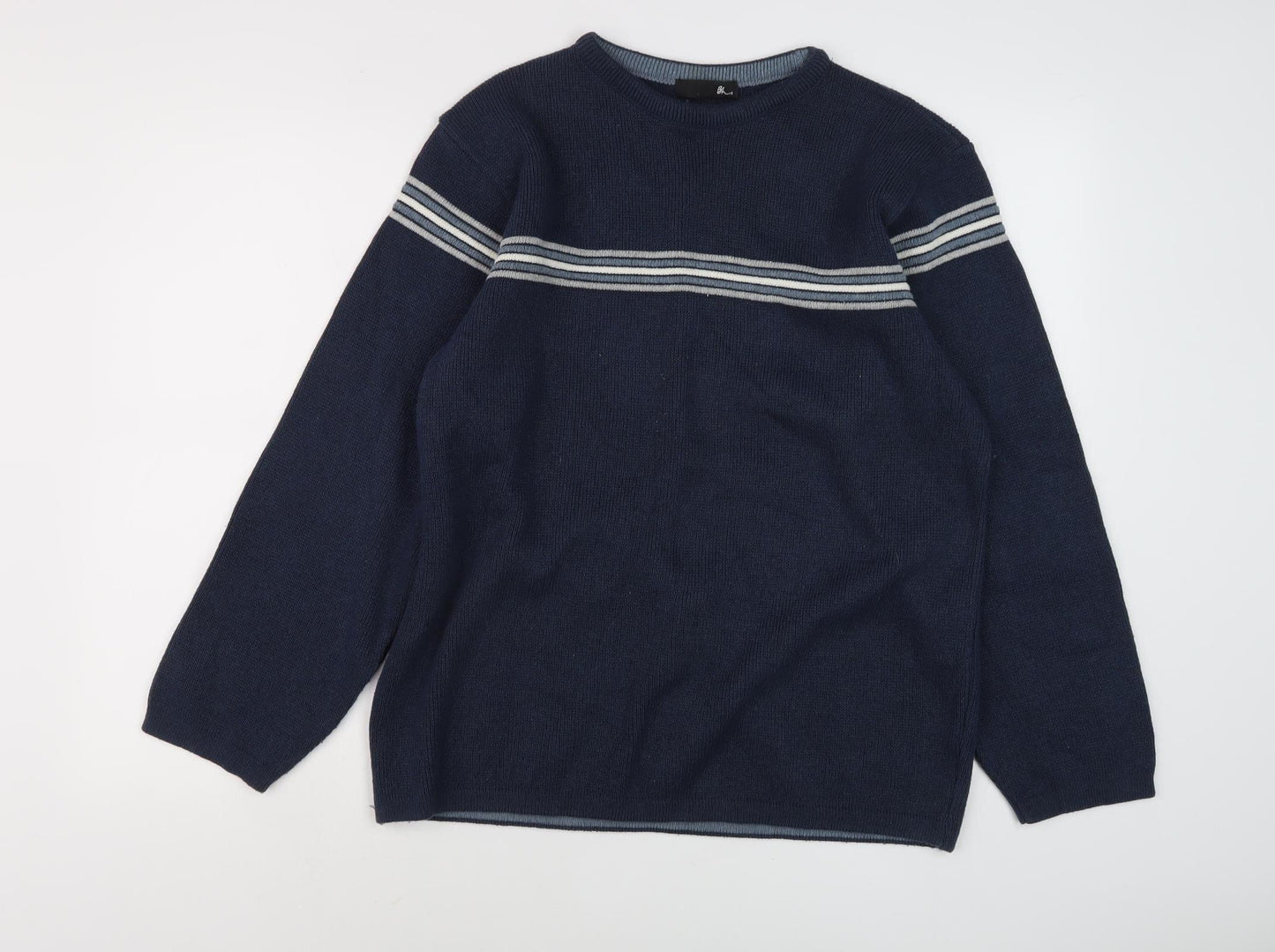 BHS Men's Blue Striped Pullover Jumper, Size M