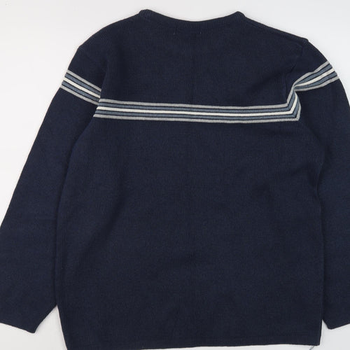 BHS Men's Blue Striped Pullover Jumper, Size M