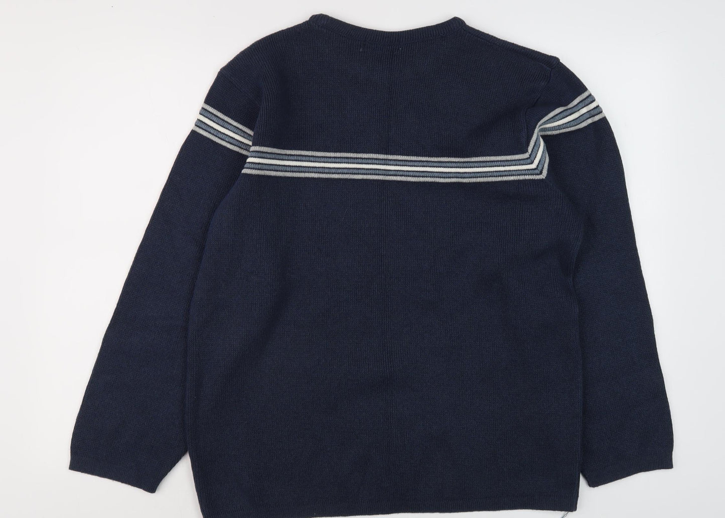BHS Men's Blue Striped Pullover Jumper, Size M