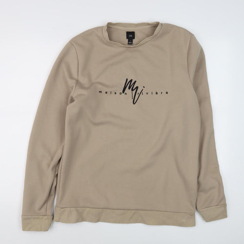 River Island Beige Men's Pullover Sweatshirt M Logo