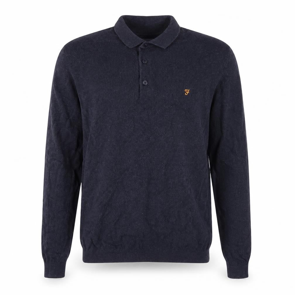 Front view of Farah Black Men's M Long Sleeve Polo Shirt