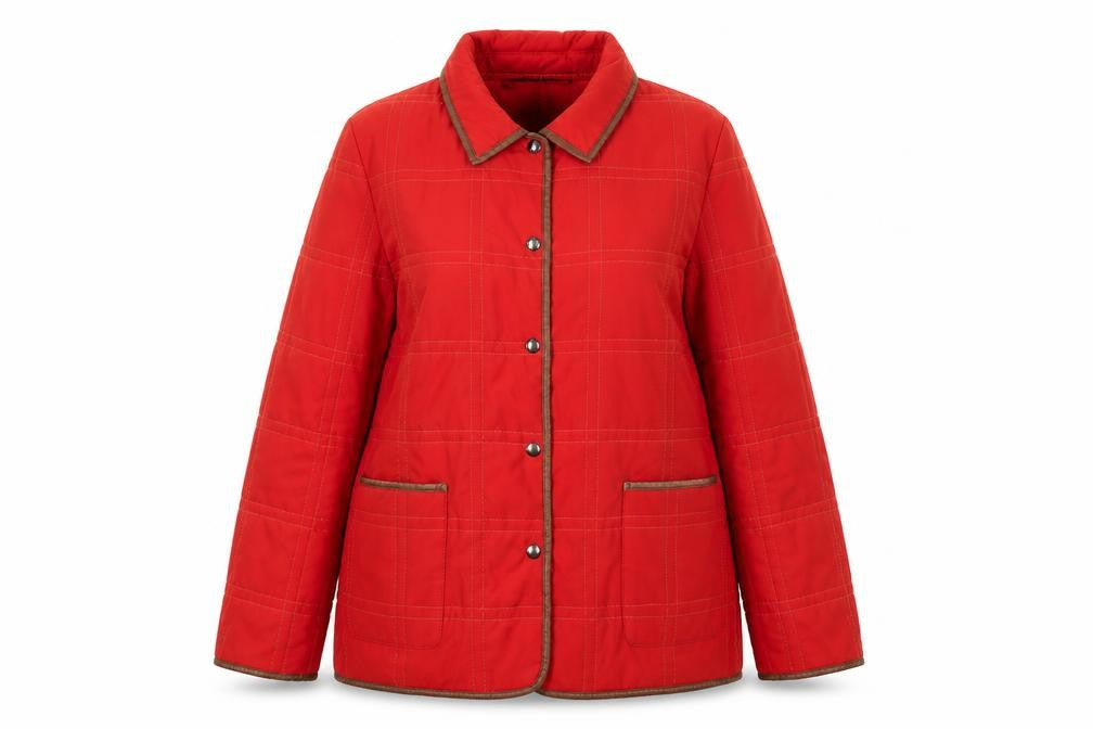 Front view of Scottish Select Women's Red Quilted Coat, size 14