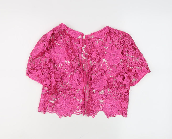 Gina Bacconi Women's Pink Lace Cropped Jacket Size 12