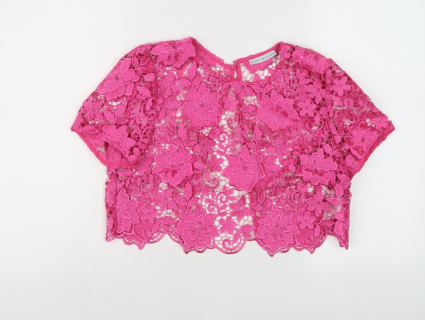 Gina Bacconi Women's Pink Lace Cropped Jacket Size 12