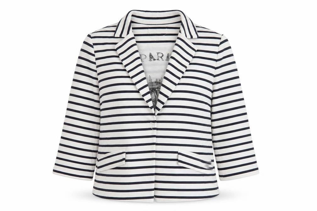 Front view of Oui Women's Striped Blazer, size 12, Multicoloured