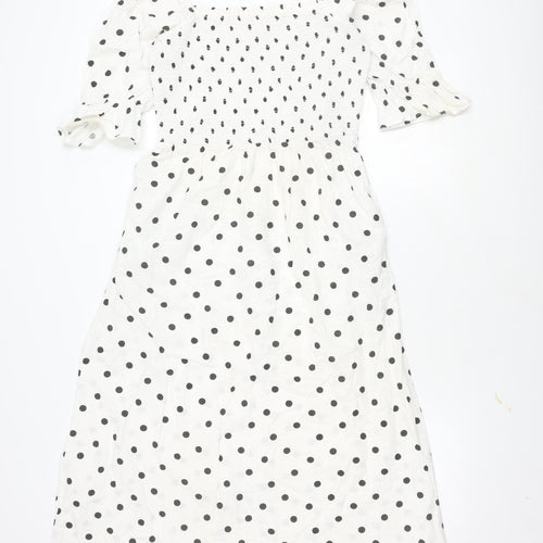 Next Women's White Polka Dot Midi Beach Dress Size 10