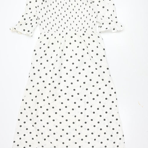 Next Women's White Polka Dot Midi Beach Dress Size 10