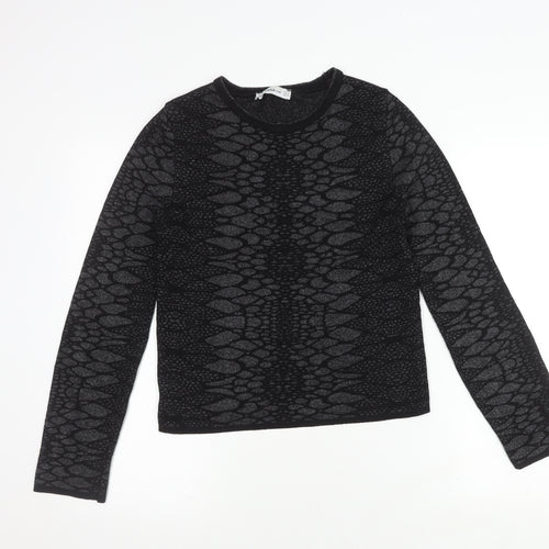 Zara Women's Black Knit Animal Print Long Sleeve Top