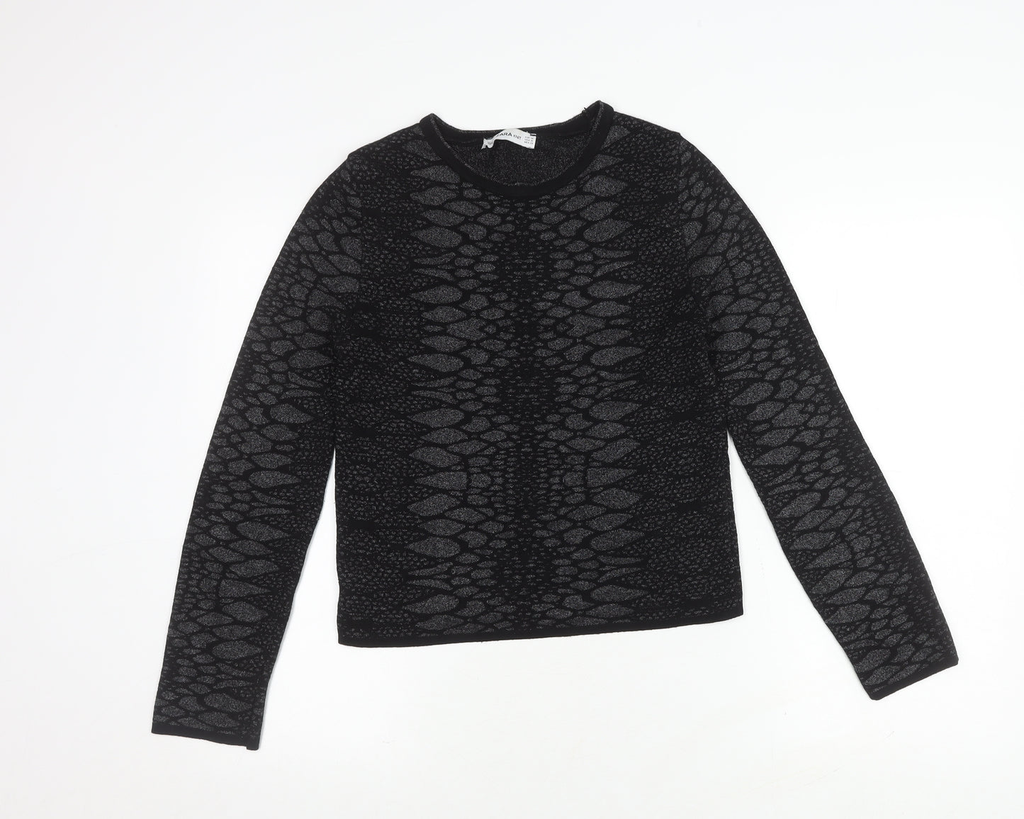 Zara Women's Black Knit Animal Print Long Sleeve Top