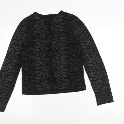 Zara Women's Black Knit Animal Print Long Sleeve Top