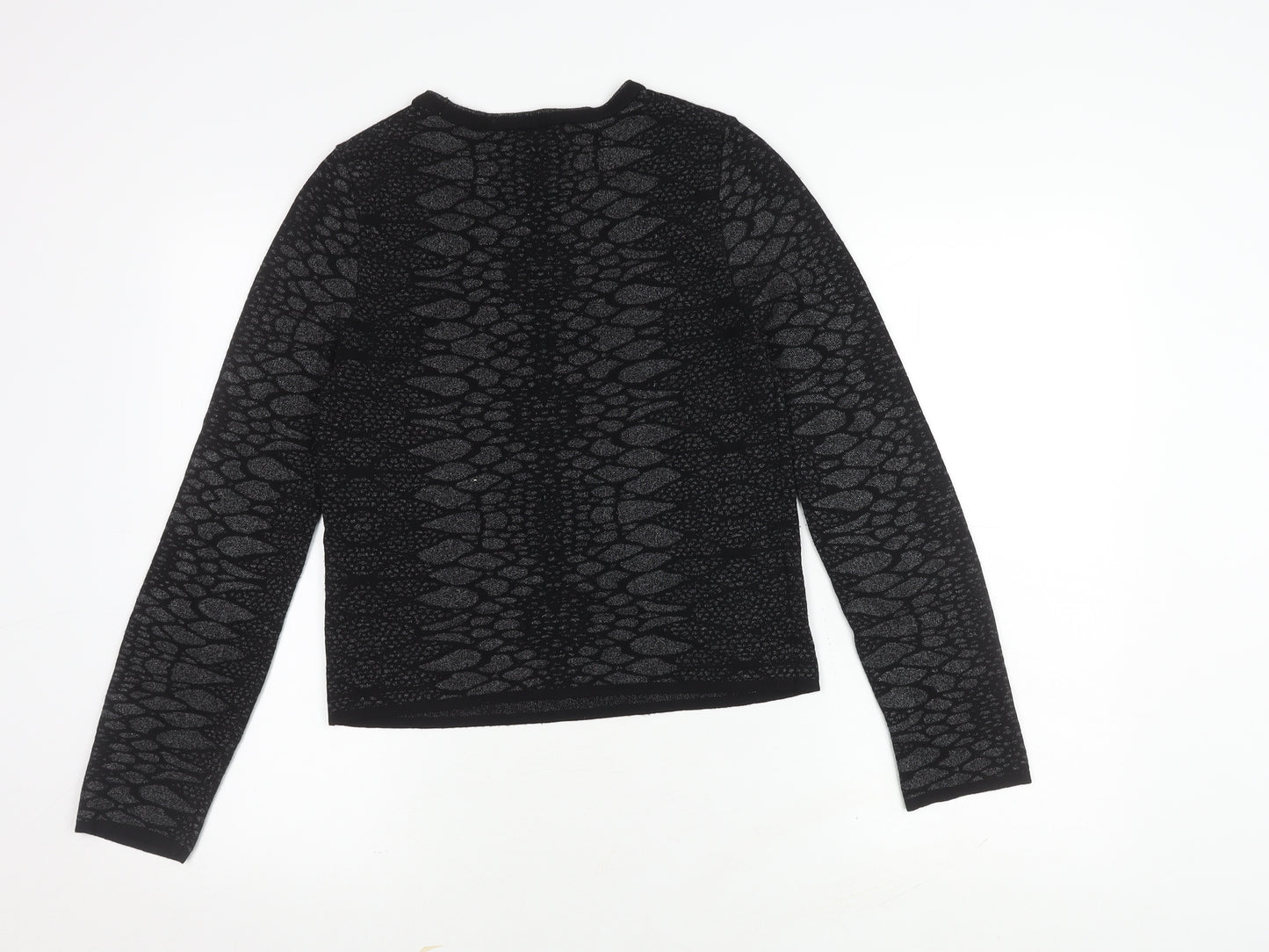 Zara Women's Black Knit Animal Print Long Sleeve Top