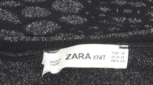 Zara Women's Black Knit Animal Print Long Sleeve Top