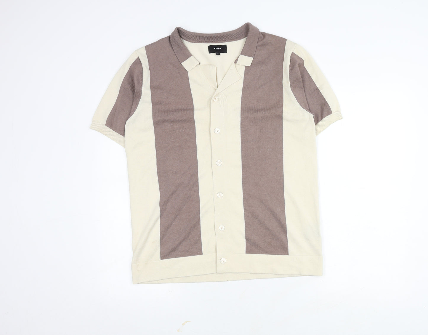 Ciao Men's Beige Short Sleeve Polo Shirt Size L