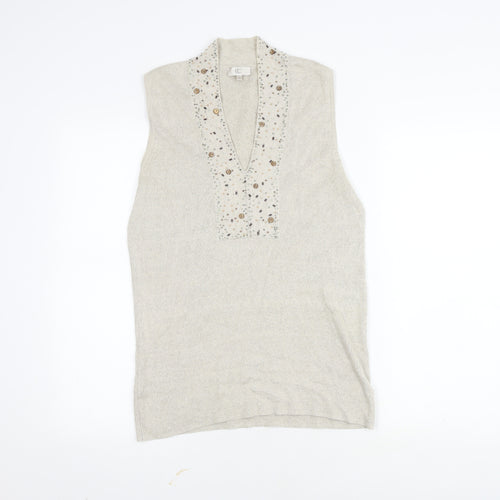 CC Women's Beige Blouse M Sleeveless Summer Knit